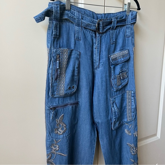 NWT Johnny Was Biya Aventura Embroidered Cargo Denim Pants size 6 - Picture 6 of 16